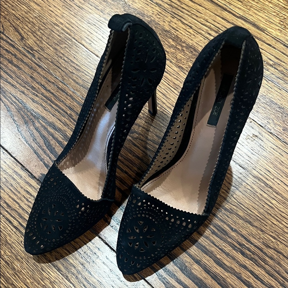 Elegant Black suede Women's Heels with cutouts